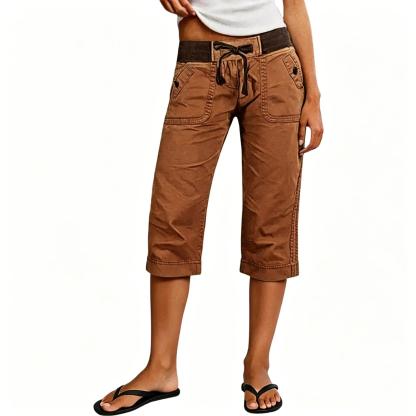 ⚡FINAL SALE⚡ Women's Drawstring Button Decor High Waist Straight Leg Capri Pants