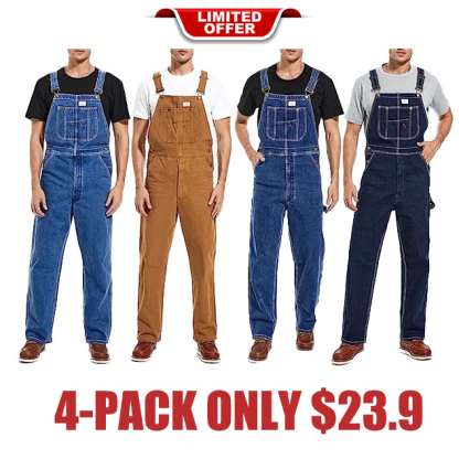 Men's Denim Bib Overalls,  Workwear with Adjustable Straps and Convenient Tool Pockets