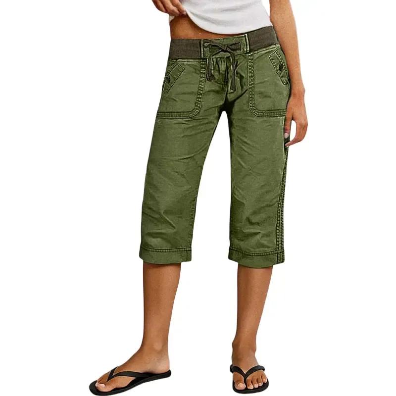 ⚡FINAL SALE⚡ Women's Drawstring Button Decor High Waist Straight Leg Capri Pants