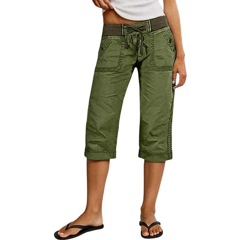 ⚡FINAL SALE⚡ Women's Drawstring Button Decor High Waist Straight Leg Capri Pants