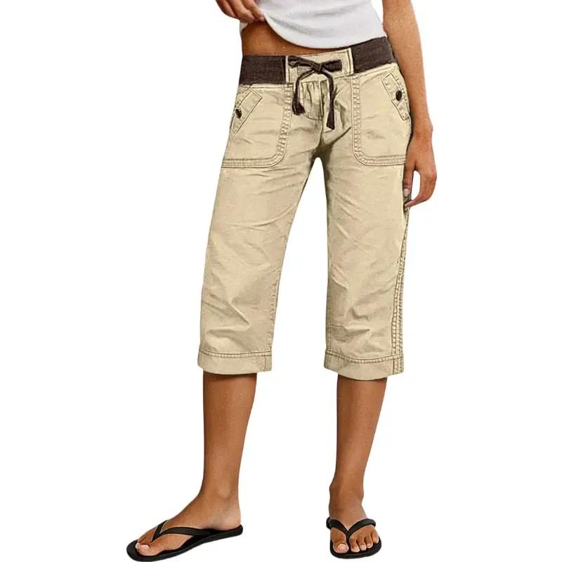 ⚡FINAL SALE⚡ Women's Drawstring Button Decor High Waist Straight Leg Capri Pants