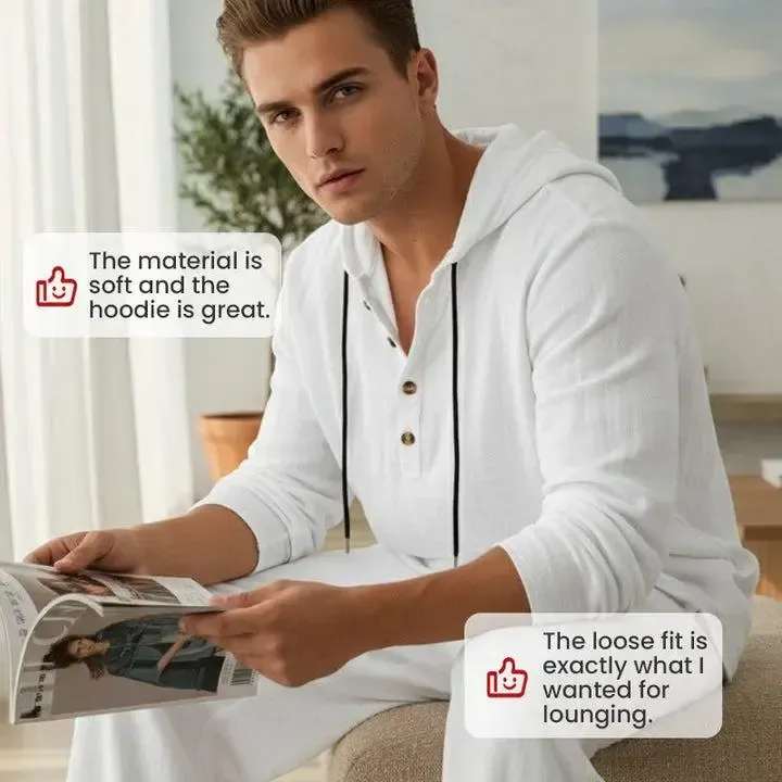 🔥Linen Men's Hooded Casual Loose Top & Pants 2-Piece Set