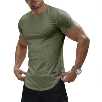 Men's Plain Muscle Slim Fitted T Shirt Polyester V-Neck Longline Shirt Gym Workout Athletic Tee Shirts Menswear Casual Tops,Short Sleeve T-Shirt for Daily Outdoor Wear,Men's Streetwear Outfits