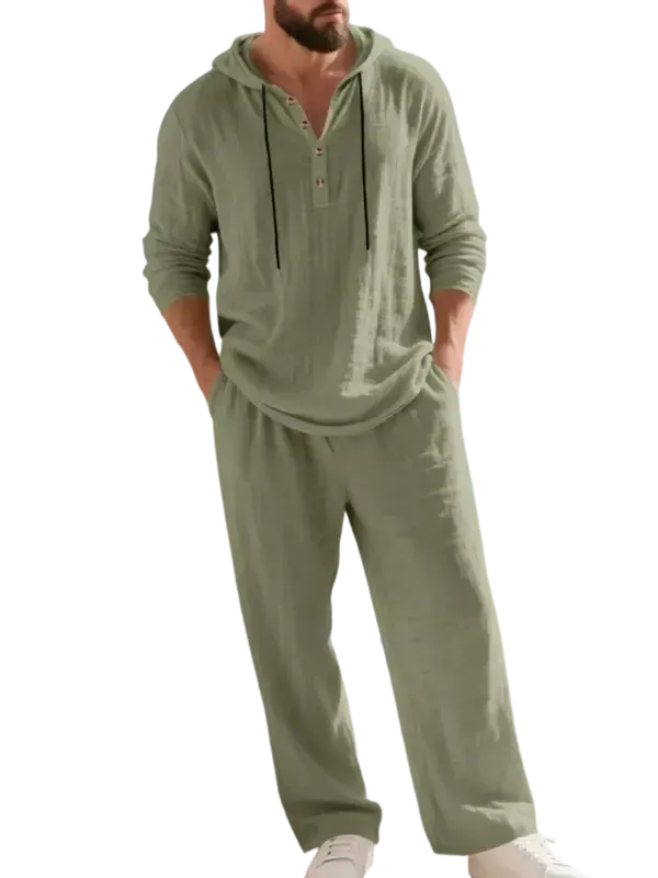 🔥Linen Men's Hooded Casual Loose Top & Pants 2-Piece Set