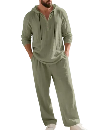🔥Linen Men's Hooded Casual Loose Top & Pants 2-Piece Set
