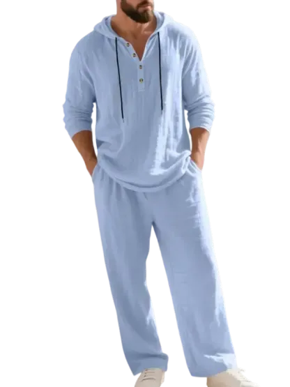🔥Linen Men's Hooded Casual Loose Top & Pants 2-Piece Set