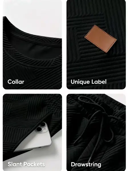 Product Introduction of New men's autumn and winter 2-piece set, comfortable, warm and skin-friendly, casual and sporty style. Men's warm two-piece pullover long-sleeved sweater and pants set (texture texture) men's clothing set 9