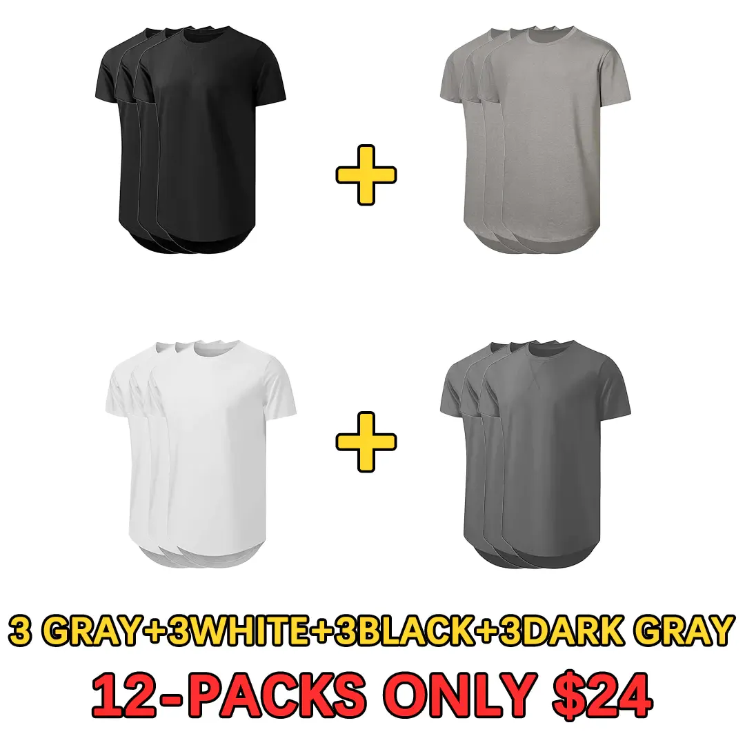 🔥Men's 12-Pack Cotton Hipster Hip Hop Longline Crewneck T-Shirt