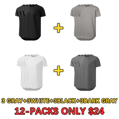 🔥Men's 12-Pack Cotton Hipster Hip Hop Longline Crewneck T-Shirt