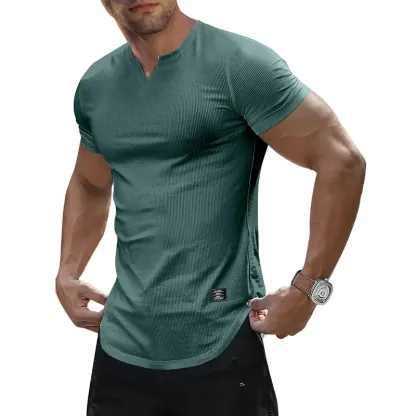 Men's Plain Muscle Slim Fitted T Shirt Polyester V-Neck Longline Shirt Gym Workout Athletic Tee Shirts Menswear Casual Tops,Short Sleeve T-Shirt for Daily Outdoor Wear,Men's Streetwear Outfits