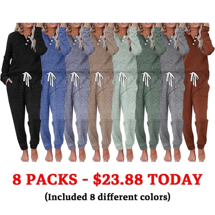 🔥8-pack only $23.88🔥Two Piece Outfits for Women Lounge Sets Button Down