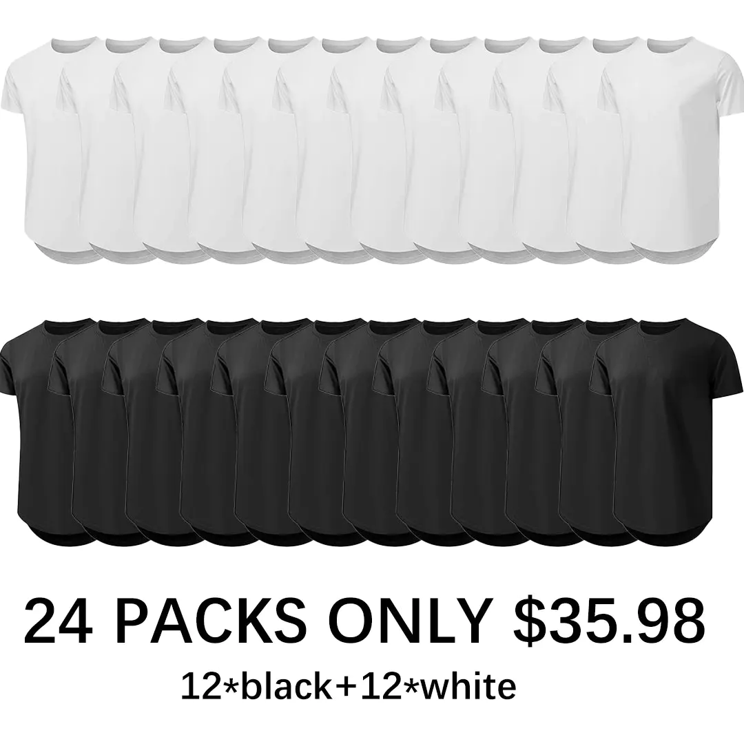 🔥Men's 12-Pack Cotton Hipster Hip Hop Longline Crewneck T-Shirt