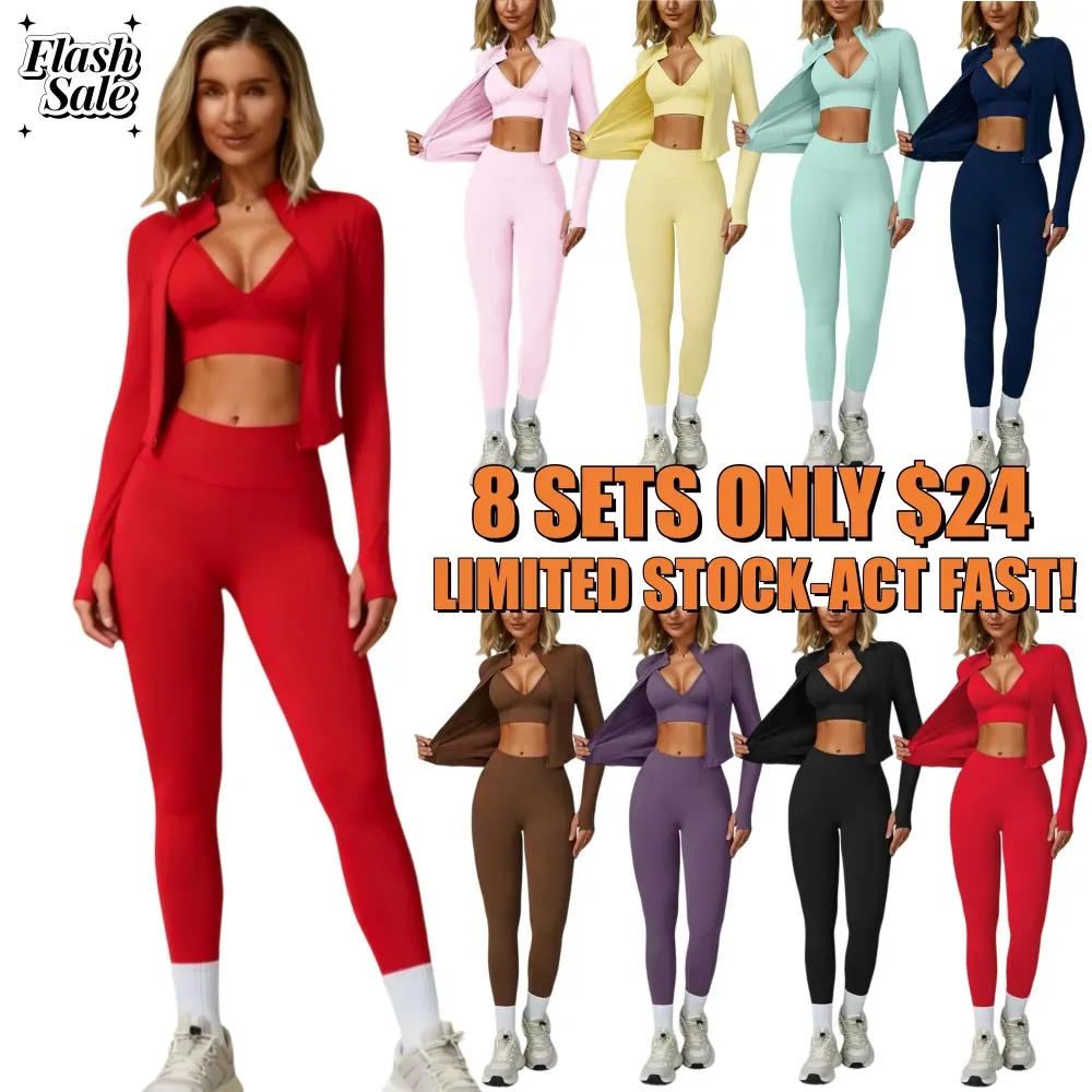Women Quick-Dry Running Yoga 3-Piece Jacket Leggings Set