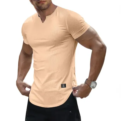Men's Plain Muscle Slim Fitted T Shirt Polyester V-Neck Longline Shirt Gym Workout Athletic Tee Shirts Menswear Casual Tops,Short Sleeve T-Shirt for Daily Outdoor Wear,Men's Streetwear Outfits