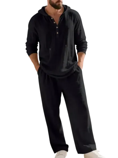 🔥Linen Men's Hooded Casual Loose Top & Pants 2-Piece Set