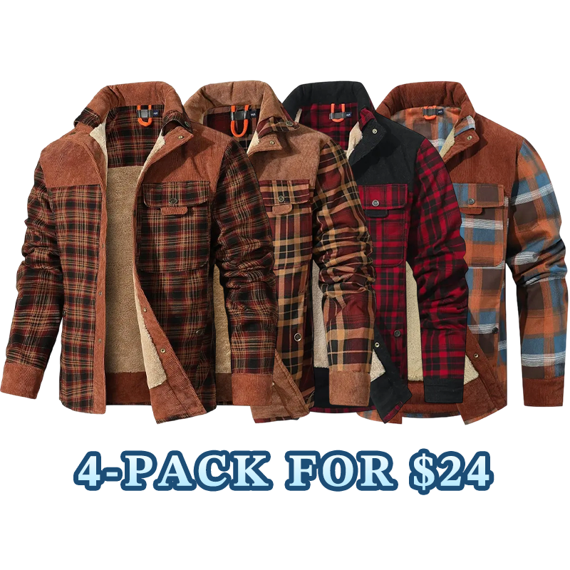 Men’s Corduroy Plaid Sherpa Lined Flannel Jacket – Warm Fleece Coat, Loose Fit Outdoor Winter Shirt Jacket
