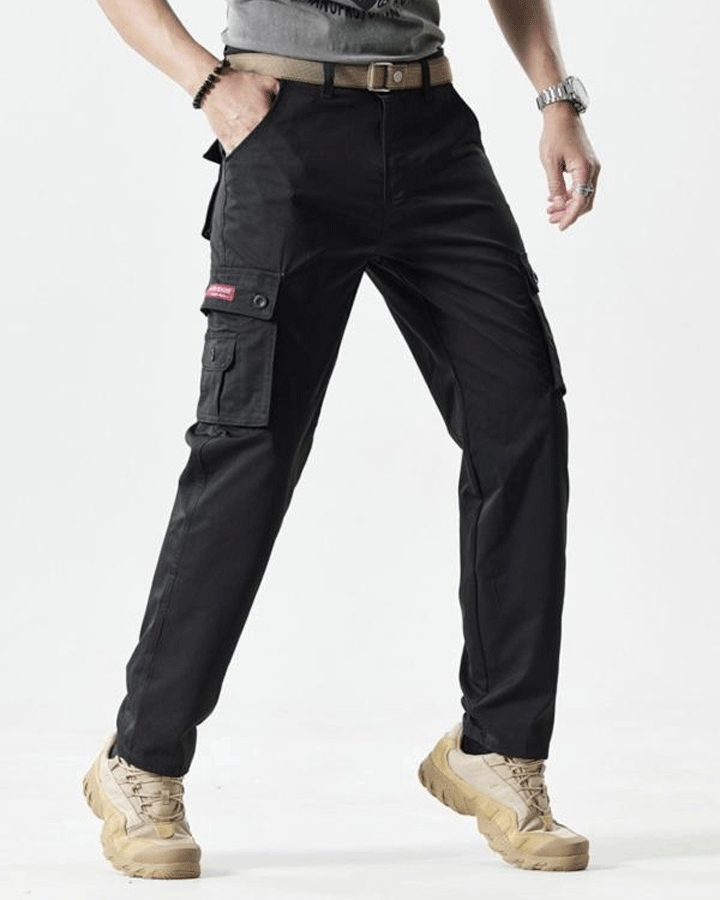 Men's Solid Color Patched Zipper Fly Cargo Pants