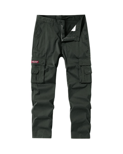 Men's Solid Color Patched Zipper Fly Cargo Pants