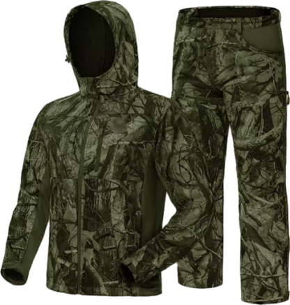 Men’s 2-Pack Fleece-Lined Hunting Jacket & Pants Set – Water-Resistant, Silent, Safety Harness Compatible
