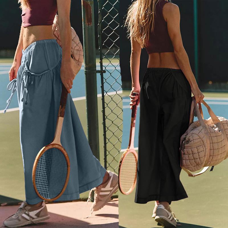 💝8 Packs for $24.98-Women's Loose Wide Leg Track Pants Boho Style Drawstring Pockets Elastic Waist Capri Hiking Parachute Pants