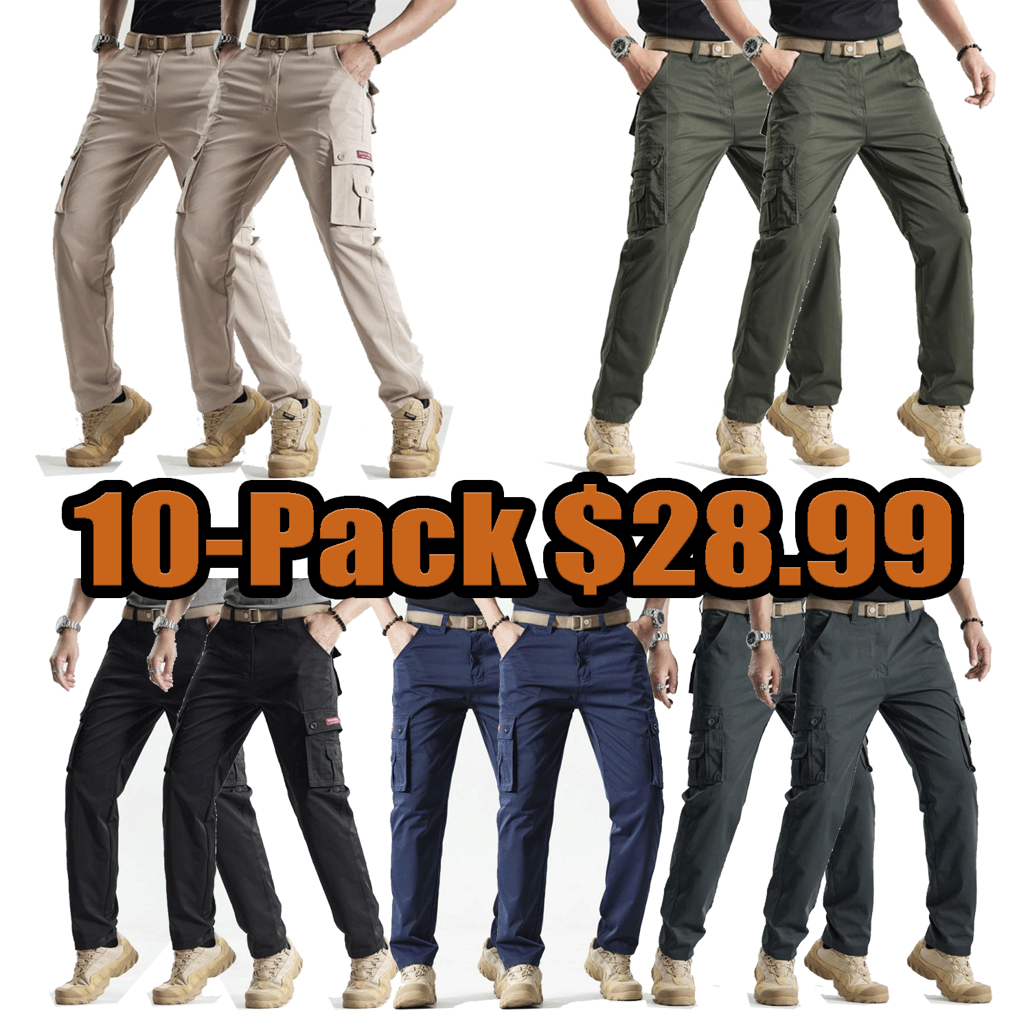 Men's Solid Color Patched Zipper Fly Cargo Pants