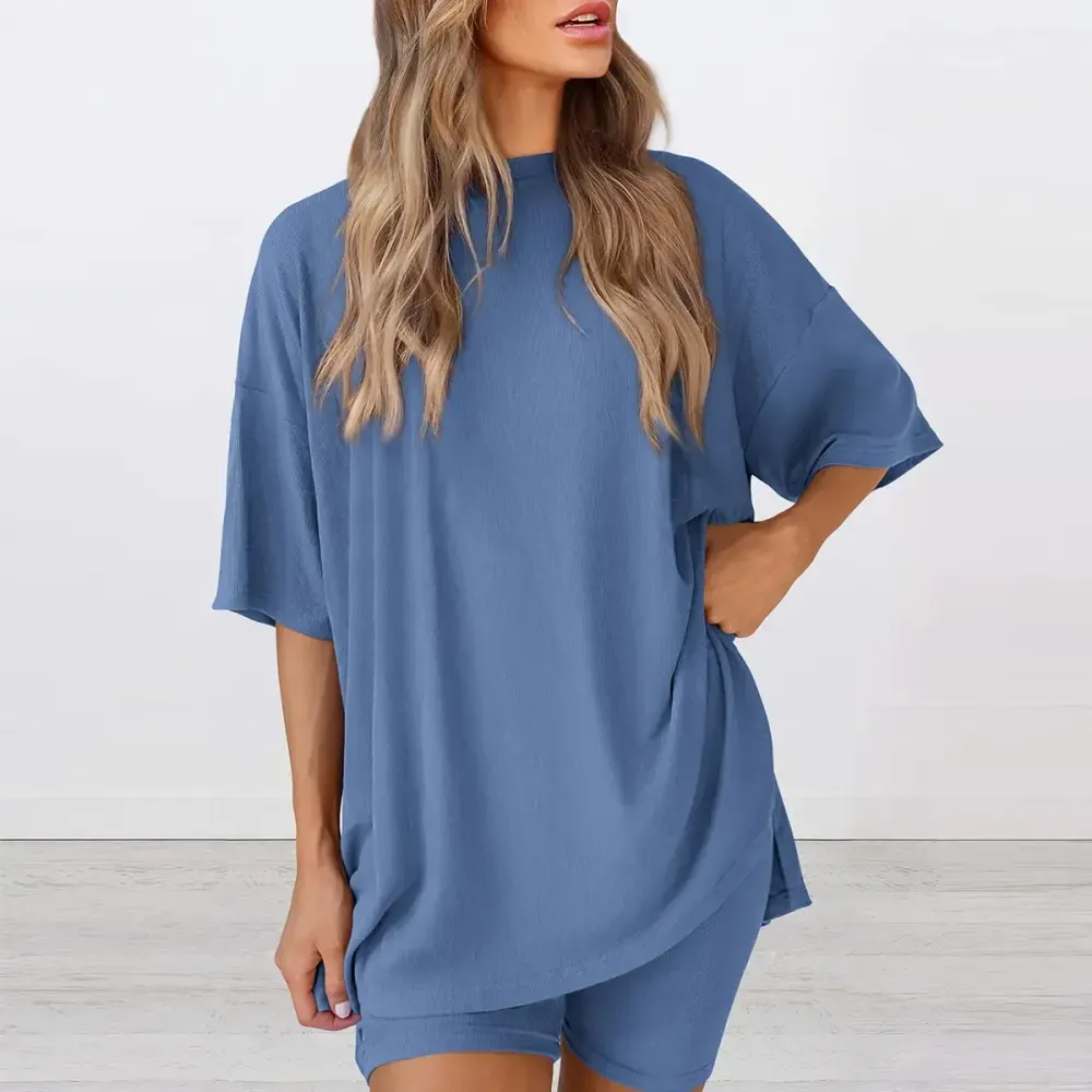 Women Summer Casual Oversized Shirts & Side Pocket Shorts