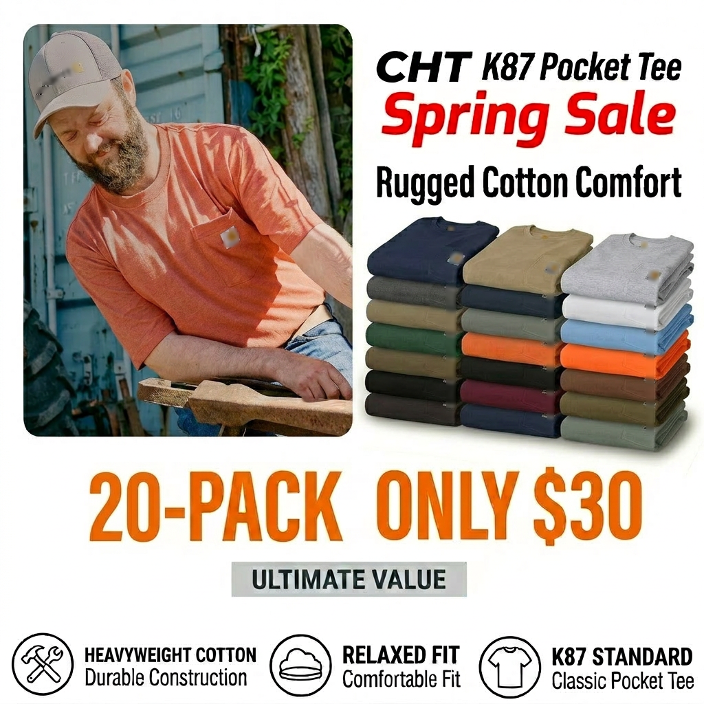 🔥Last Day Promotion!CHT Men's K87 Workwear Loose Fit Heavyweight Short-Sleeve Pocket T-Shirt (Also Available in Big & Tall)