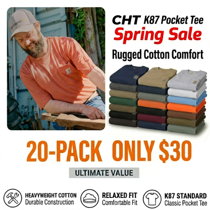 🔥Last Day Promotion!CHT Men's K87 Workwear Loose Fit Heavyweight Short-Sleeve Pocket T-Shirt (Also Available in Big & Tall)