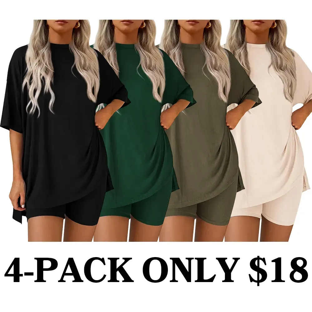 Women Summer Casual Oversized Shirts & Side Pocket Shorts