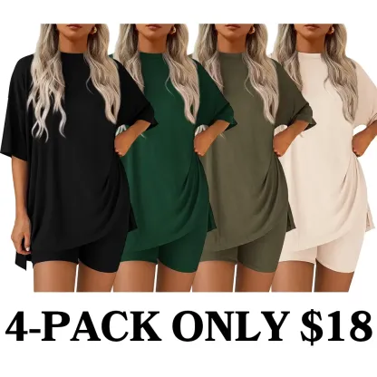 Women Summer Casual Oversized Shirts & Side Pocket Shorts
