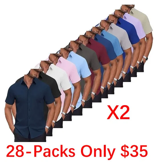 Men's Short Sleeve Dress Shirts Casual Button Down Wrinkle-Free Shirt