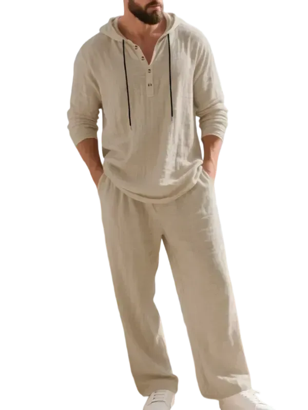 🔥Linen Men's Hooded Casual Loose Top & Pants 2-Piece Set