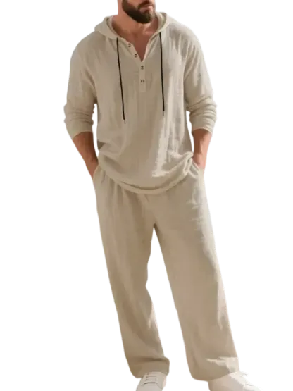 🔥Linen Men's Hooded Casual Loose Top & Pants 2-Piece Set