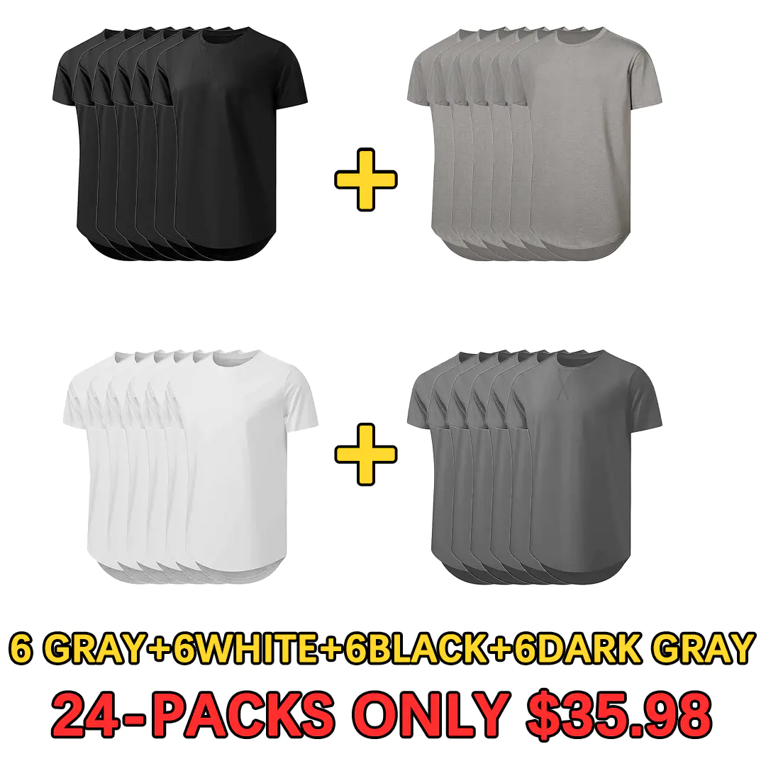 🔥Men's 12-Pack Cotton Hipster Hip Hop Longline Crewneck T-Shirt