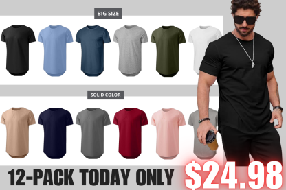 🔥Men's 12-Pack Cotton Hipster Hip Hop Longline Crewneck T-Shirt