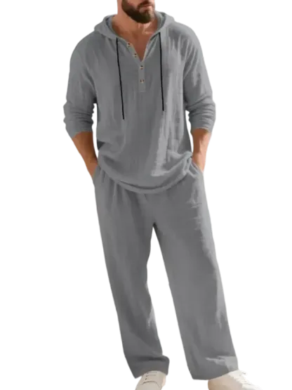 🔥Linen Men's Hooded Casual Loose Top & Pants 2-Piece Set