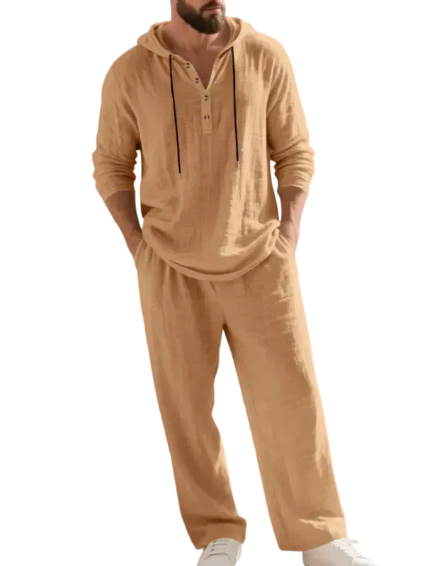 🔥Linen Men's Hooded Casual Loose Top & Pants 2-Piece Set