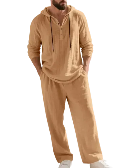 🔥Linen Men's Hooded Casual Loose Top & Pants 2-Piece Set