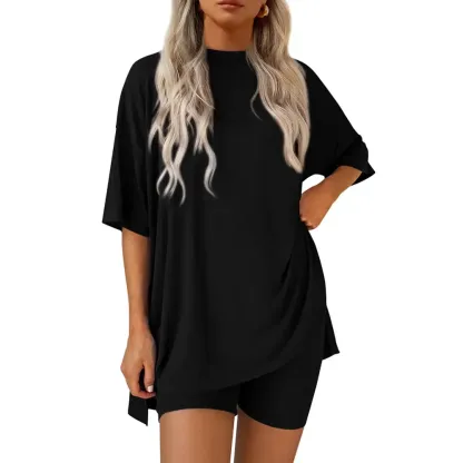 Women Summer Casual Oversized Shirts & Side Pocket Shorts