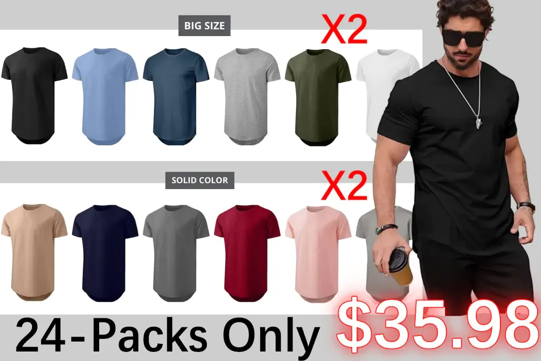 🔥Men's 12-Pack Cotton Hipster Hip Hop Longline Crewneck T-Shirt