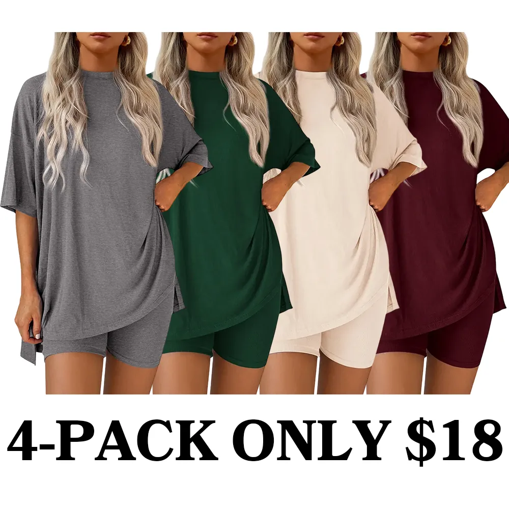 Women Summer Casual Oversized Shirts & Side Pocket Shorts