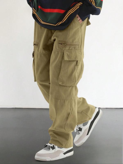 Men's Loose Solid Pocket Drawstring Waist Cargo Pant