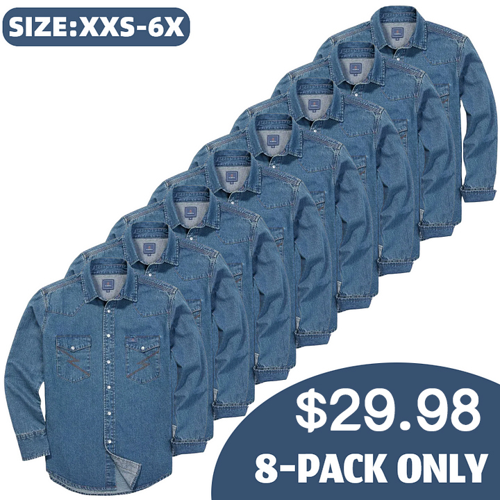 🔥AUGUST HOT-SALE 🔥Men's Long Sleeve Stone-Washed and Pre-Washed Denim Work Shirt