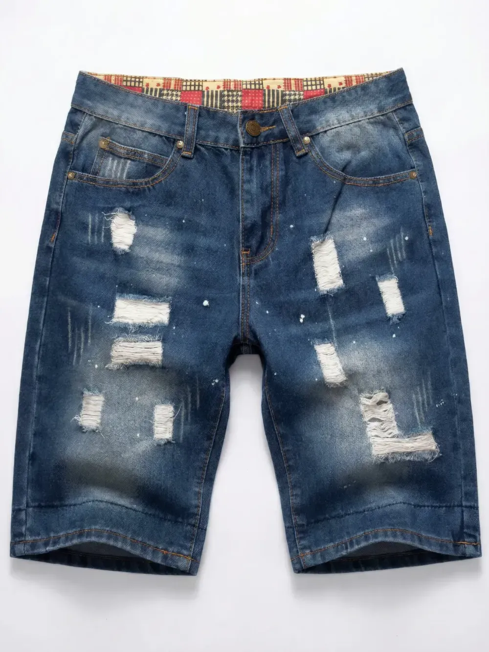 Men's Ripped Denim Shorts, Stretch, Distressed Street Style