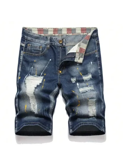 Men's Ripped Denim Shorts, Stretch, Distressed Street Style