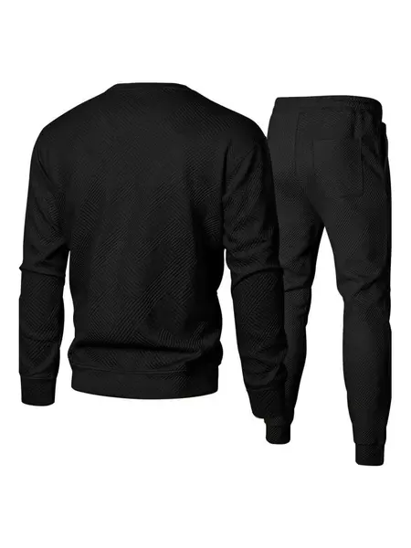 Product Introduction of New men's autumn and winter 2-piece set, comfortable, warm and skin-friendly, casual and sporty style. Men's warm two-piece pullover long-sleeved sweater and pants set (texture texture) men's clothing set 7