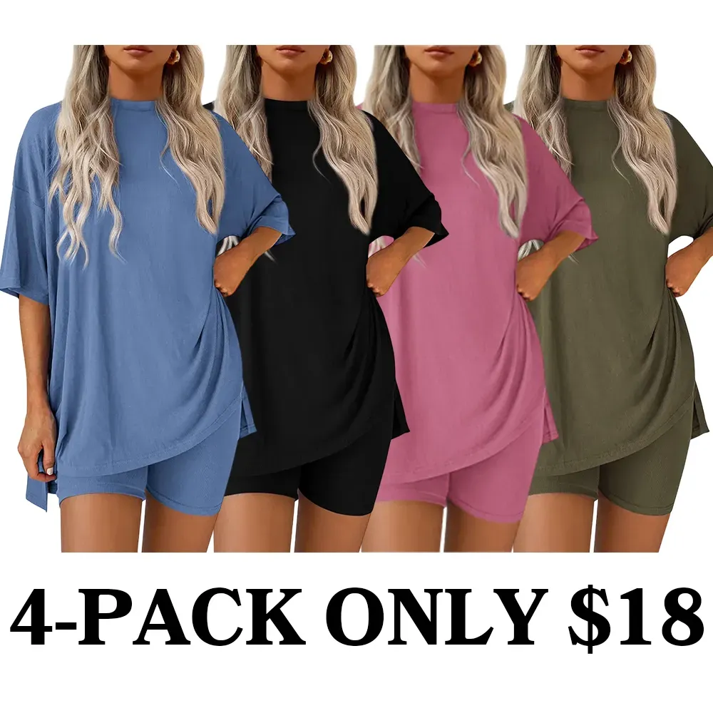 Women Summer Casual Oversized Shirts & Side Pocket Shorts