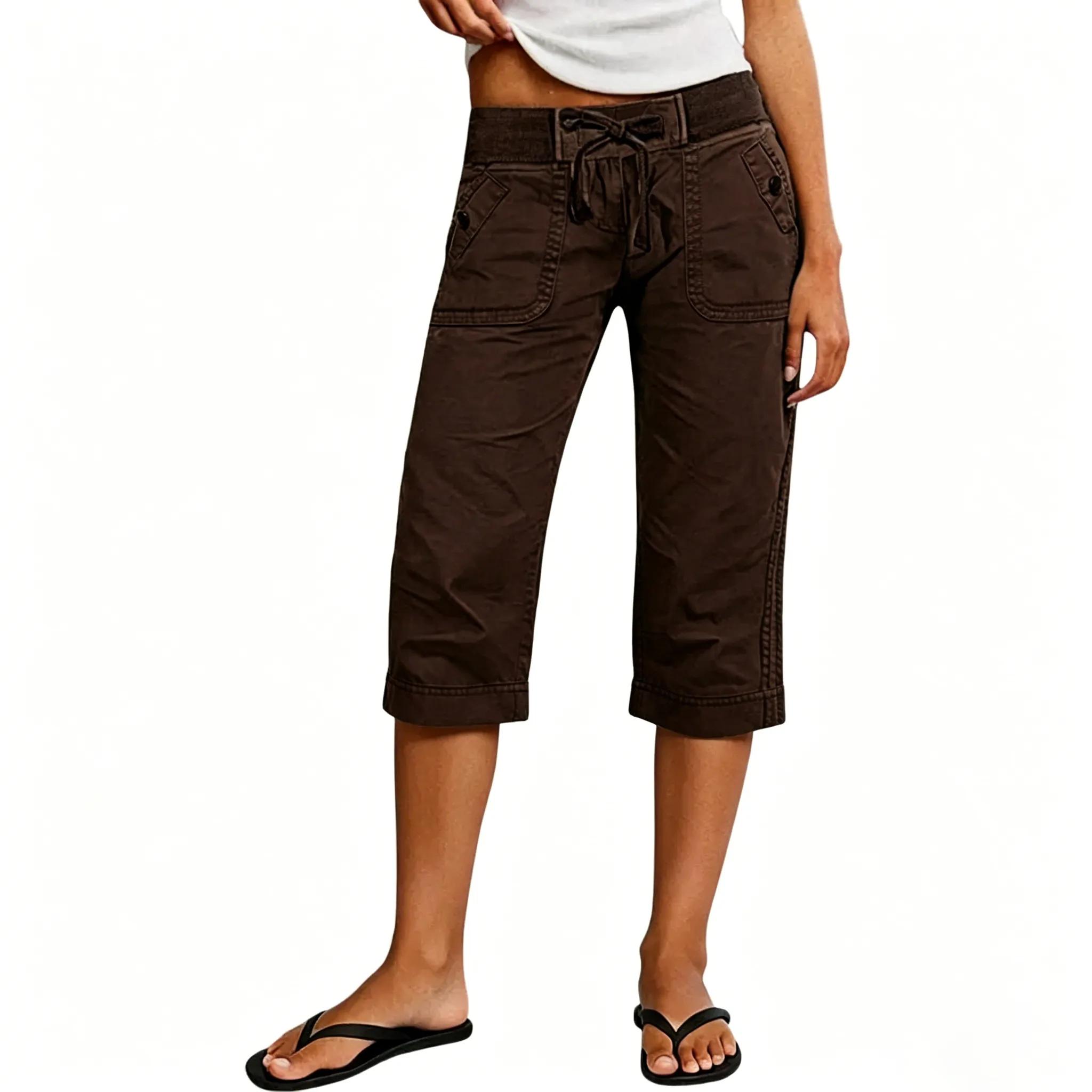 ⚡FINAL SALE⚡ Women's Drawstring Button Decor High Waist Straight Leg Capri Pants