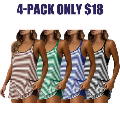 Women's Summer Athletic Mini Dress Sleeveless V Neck Built-in Shorts