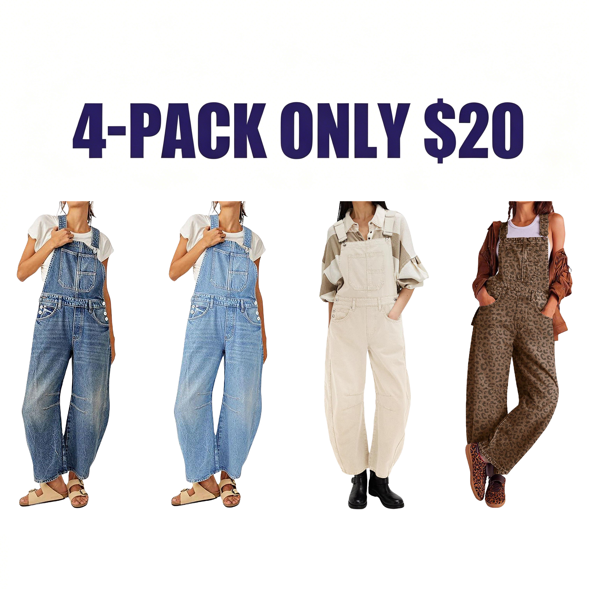 Women's Wide-Leg Denim Overall Vintage Barrel Jumpsuit